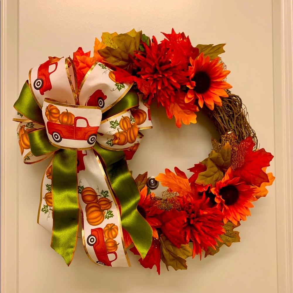 Red Truck Ribbon Fall Grapevine Wreath! Handmade!